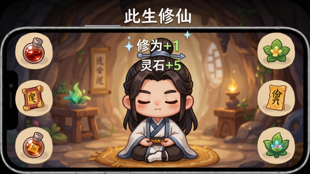 ����չʾһ���ֻ���Ļ���棬��Ļ��һλQ����ʿ�ڶ����ڱ�Ŀ������ͷ������ð������Ϊ+1������ʯ+5����Ʈ�֣��������ܻ����ŵ�ҩ���������ͼ�꣬��������͵�ůɫ������������������Ϊ���¿�ͨ���磬���������ɾ�����Ļ�Ϸ��ð�ɫ�����ע���������ɡ�