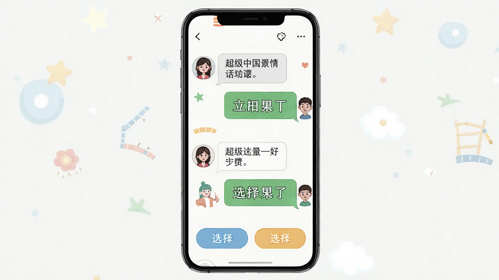 SuperChinese�龰�Ի���ϰ����չʾͼ������Ϊ�ֻ���Ļ����ʾ���˶Ի�������ѡ�ť������Ϊ����չʾ���Ű�Ϊ�Ի�������ѡ��ť�������У����Ϊ����������ϸ�ڰ�������ͷ�񡢶Ի����֡�ѡ�ť�������廭�����ʸ��塢����ɾ����޶���Ԫ��