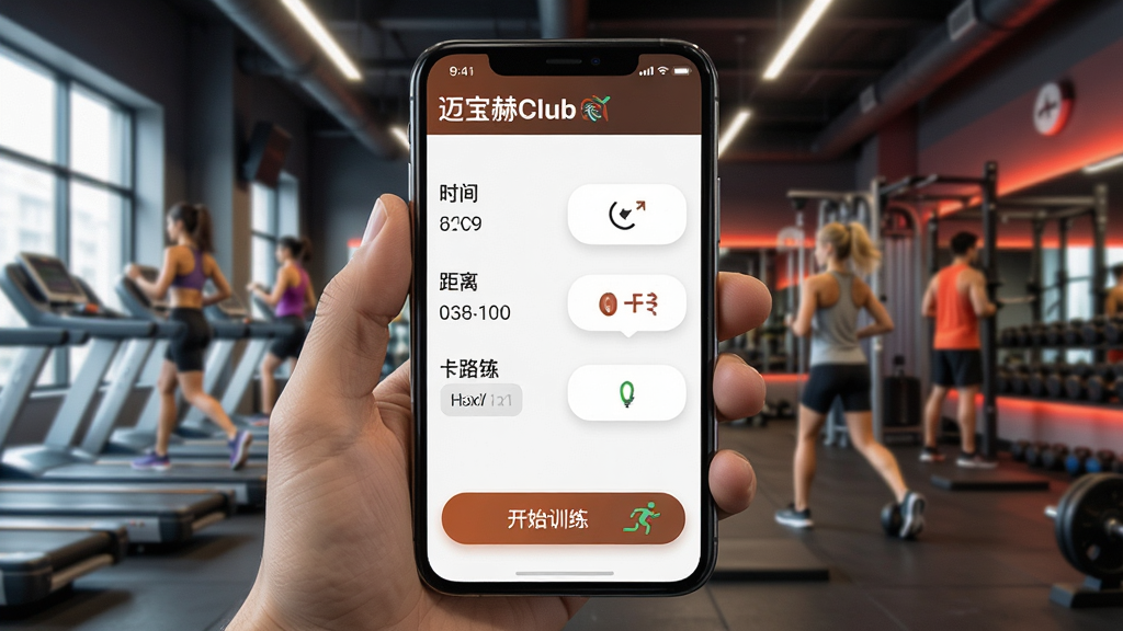 �ֻ���Ļչʾ��������Club�����Ի�ѵ���ƻ����棬����ʱ�䡢���롢��·��Ŀ���趨ѡ������·��п�ʼѵ����ť������Ϊ��������������񶯸л�����ϸ�����������ʸ��壬�޶���Ԫ�ء�
