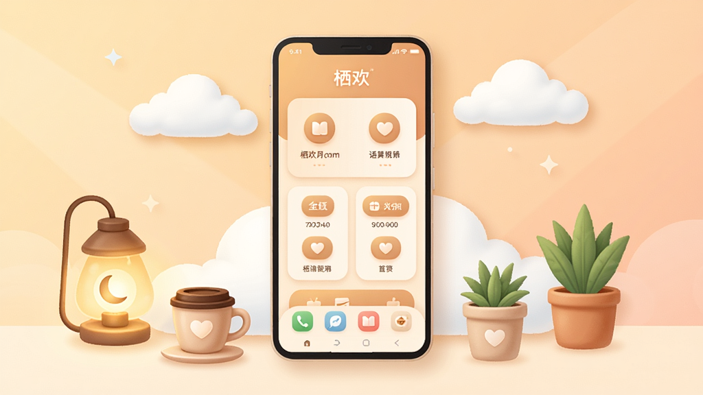 һ��չʾ���ܻ����ֻ�Ӧ��������Ĳ廭������������һ��������׿�ֻ�����Ļ�ڳ�����͵�ůɫ�����棬����ܰ�Ŀ�Ƭʽ���ֺ�Բ��ͼ�꣬�ֻ���Χ�������ƶ䡢Сҹ�ơ����ȱ�����ֲ��Ԫ�أ����岼�־��жԳƣ��������������ϸ�ڰ���Բ��ͼ�ꡢ�����Ӱ��ϸ��Ľ��䱳�������ʸɾ��������޶���Ԫ�ء�