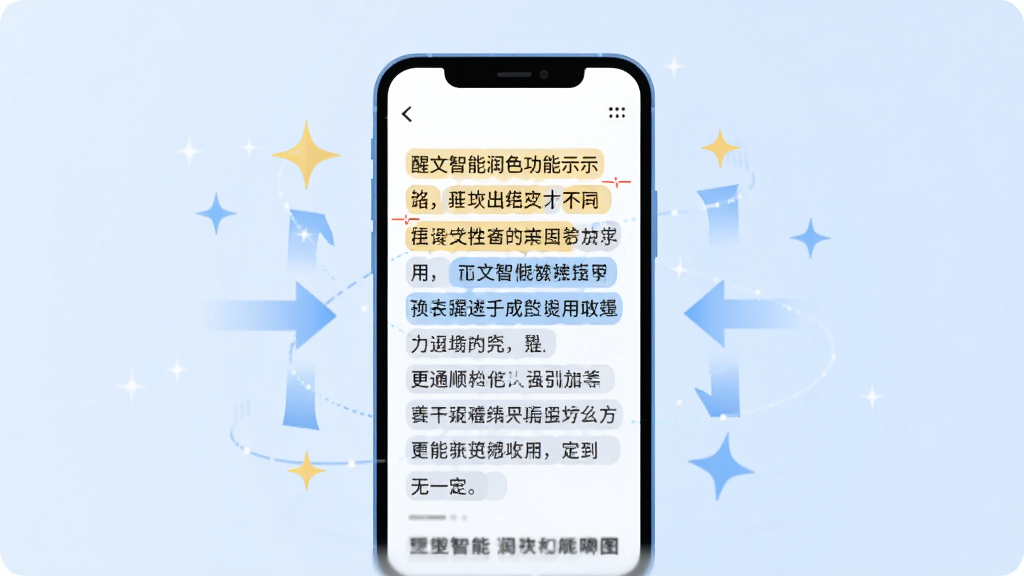 һ��չʾ����������ɫ���ܵ�ʾ��ͼ������������һ���ֻ���Ļ����Ļ����ʾһ�����ֱ�������ע���Զ��滻Ϊ��ͨ˳�ľ��ӣ��ֻ���Χ����˸���ǹ�ͼ�ͷ���ű�ʾ�Ż����̣�����Ϊ��͵�ǳ��ɫ���䣬���Ϊ�Ƽ��б�ƽ�廭��ϸ�ھ��£���������������ɾ����޶���Ԫ��