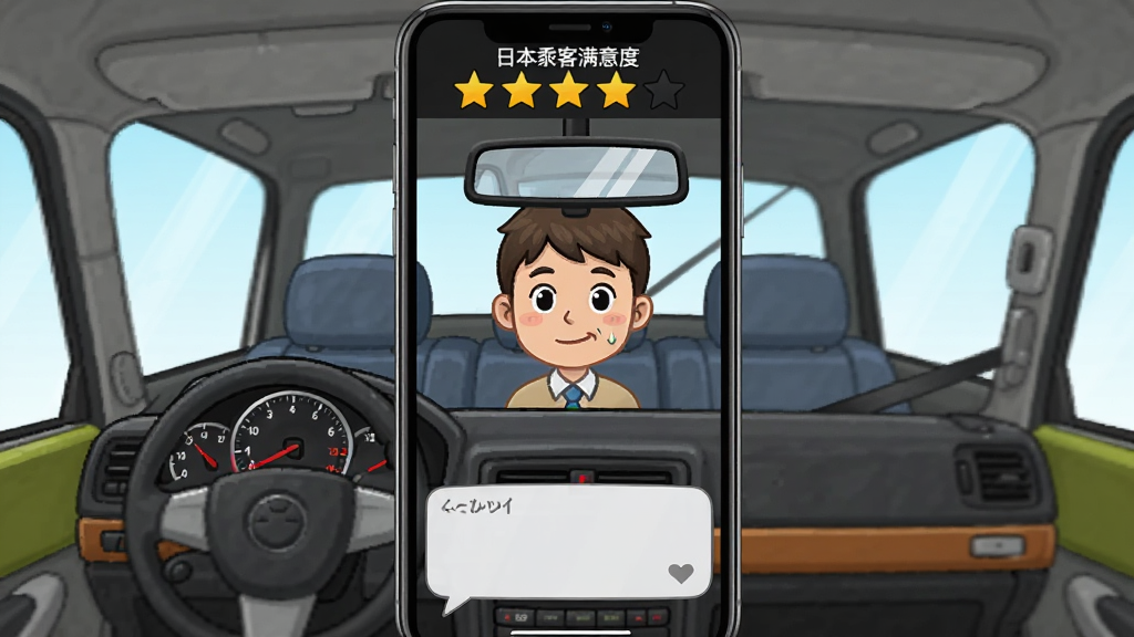 �ձ����⳵ģ�����˿�����Ƚ��棬�����ǳ��⳵���ӽǿ��������˿ͱ��飬����Ϊ�����ֻ���Ļ���Ű涥����ʾ������Ǽ��ײ���ʾ�Ի����ݣ����Ϊ��ϵ��ͨ��ϸ�ڰ����Ǳ��̺ͳ��ں��Ӿ������������ɾ��޶���Ԫ��