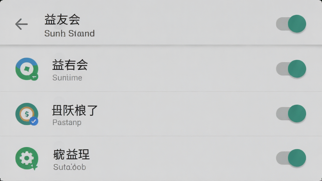 益友会 手机设置权限管理界面 展示应用权限开关列表 主体为安卓系统设置页面 布局为纵向列表 风格浅灰质感 细节包含权限图标与开关按钮 画质清晰 干净 无多余元素