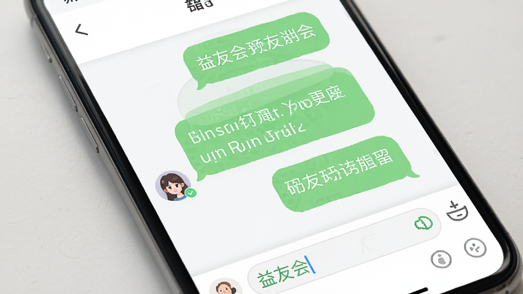 益友会 社群聊天界面 手机屏幕内展示聊天对话框与群成员列表 主体为绿色气泡消息 布局为上下结构 风格柔和圆角 细节包含头像与输入框 画质清晰 干净 无多余元素