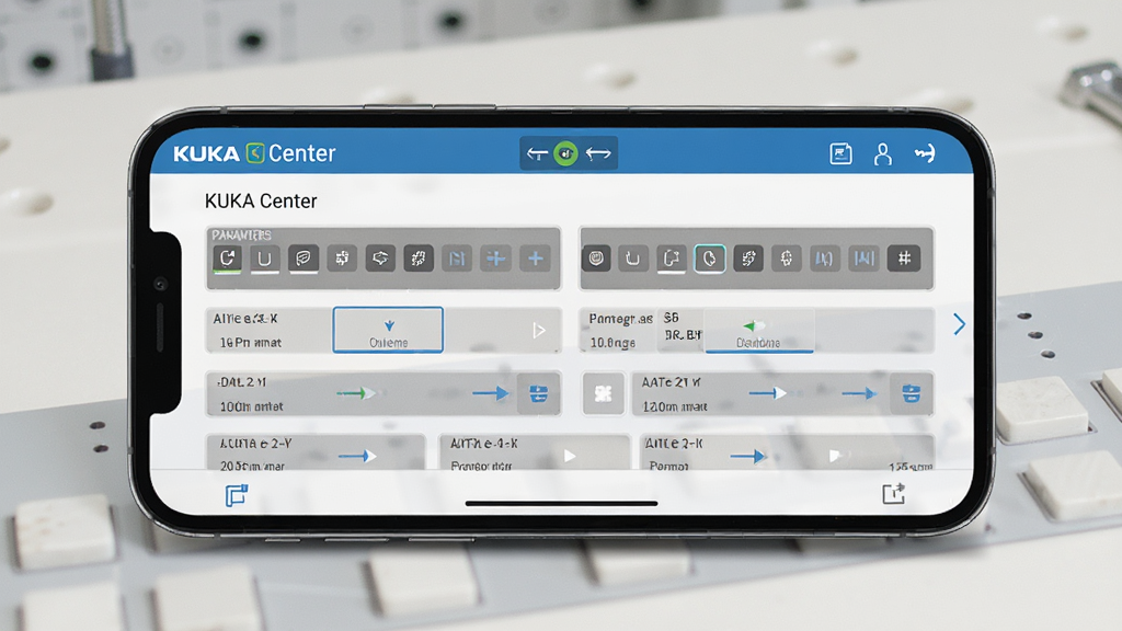 һ��չʾKUKA Center�ƶ��˲��������ͼƬ��������һ���ֻ�������ʾ�豸��������ҳ�棬�������