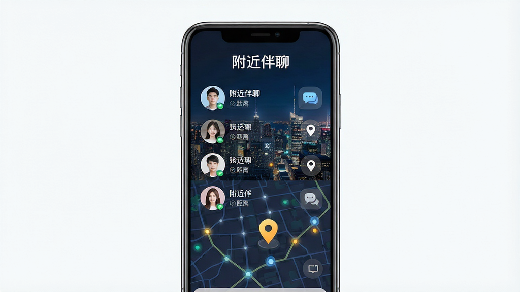 һ��չʾ�ֻ���Ļ��ͼƬ����Ļ�����Ǹ�������APP�������棬���涥����ʾ���������ġ��ĸ��֣��·����û�ͷ���б��;����ǩ�������ǳ���ҹ�����ͼ��㣬���岼�ּ�࣬����ִ��Ƽ��У�ϸ�ڰ�����������ͼ��Ͷ�λ���ţ������������ɾ����޶���Ԫ��