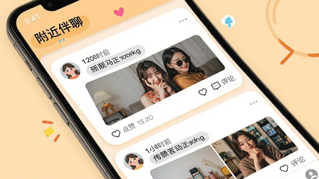 һ��չʾ�ֻ�Ӧ�ö�̬�㳡ҳ���ͼƬ����Ļ����ʾ���������ġ���̬���������û���̬��Ƭ�������У��������ֺ���ͼ���·��е��޺�����ͼ�꣬������ǳůɫ�����������罻�У�ϸ�ڰ����û�ͷ��ͷ���ʱ�䣬�����������ɾ����޶���Ԫ��