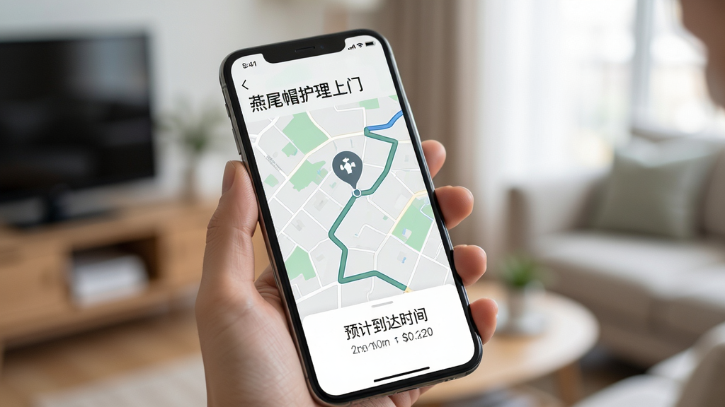 �ֻ���Ļ��ʾ����βñ�������š��Ķ�������ҳ�棬��ͼ����һ����ʿλ�õı�ǵ㣬�·���ʾԤ�Ƶ���ʱ�䣬��������ˬ���ţ��ֻ���һֻ���ճ֣�������ģ�������ڻ�����ϸ���ϵ�ͼ·�����������ʸ��壬�ɾ��޶���Ԫ��