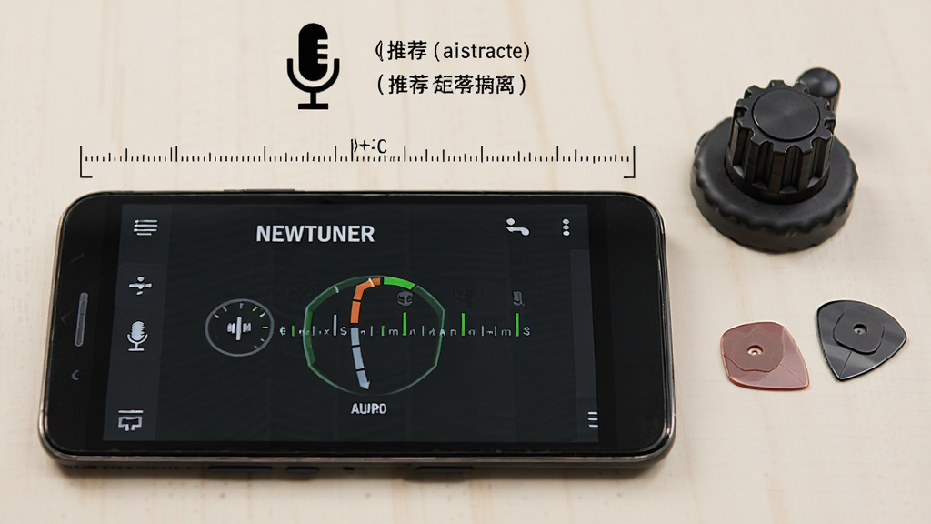 һ����׿�ֻ�ƽ���������ϣ���Ļ��ʾNewTuner�������棬�ֻ��Ա��м���������ť�Ͳ�Ƭ�������Ϸ��ü��ͼ���ע��˷�λ�ú��Ƽ����룬������Ϊ�̳�ʾ��ͼ��ϸ�ڰ��������ߡ���˷��ʶ����׼ָ�룬���������ɾ����޶���Ԫ��