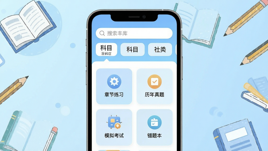 �繤ʦ�������������չʾ���ֻ���Ļ������ʾ�繤ʦ���APP����ҳ���棬�Ϸ���������Ϳ�Ŀ�����ǩ���·��������½���ϰ���������⡢ģ�⿼�ԡ����Ȿ�ȹ������ͼ�꣬����Ϊǳ��ɫ���䣬��Χ��׺�鱾��Ǧ�ʵļ�Լ�廭Ԫ�أ��������������������־��жԳƣ������������ɾ��޶���Ԫ��