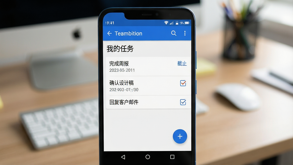 ��������Ϊһ����׿�ֻ�����Ļ��ʾTeambition�ġ��ҵ������б����棬�б����С�����ܱ�����ȷ����Ƹ塱���ظ��ͻ��ʼ�������Ŀ���Ա��й�ѡ��ͽ�ֹʱ�䣻����Ϊ�ֻ�������д������Ϊģ���İ칫�����Ű�ͻ���ֻ���Ļ���ݣ����ΪдʵUIչʾ��ϸ�ڰ���״̬�����ײ��������������½���ť�����ʸ��壬�ɾ����޶���Ԫ��