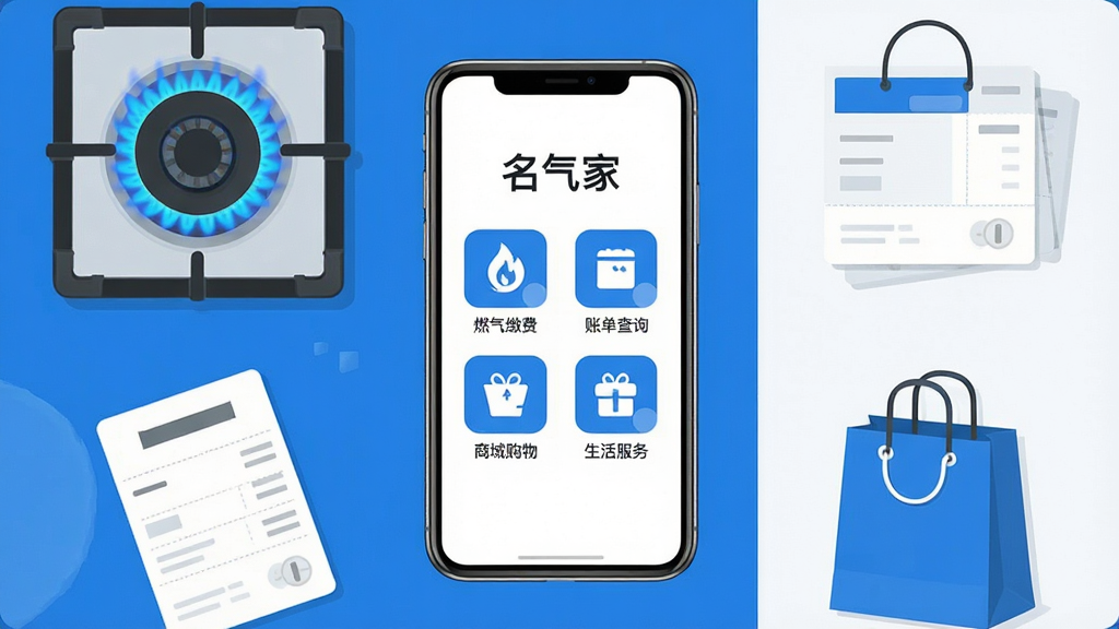 �����������һ�������ֻ����ֻ���Ļ��չʾ�������ҡ�App��ҳ���棬�������ȼ���ɷѡ��˵���ѯ���̳ǹ���������ȹ���ͼ�꣬�ֻ���Χ����ȼ�����ɫ���桢�˵���Ƭ���������Ԫ�أ����������ɫ���ɫΪ��ɫ�������־��ж��룬������ִ���ƽ����ϸ�����������ʸ��壬�ɾ����޶���Ԫ��