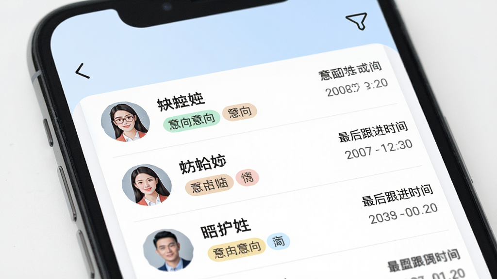�ǻ�Ӫ��APP�ͻ���������������д���ֻ���Ļ��ʾ�ͻ��б���ÿ����¼����ͷ�������������ǩ��������ʱ�䣬���Ͻ���ɸѡͼ�꣬������ɫ�԰�ɫ�͵���ɫΪ�������ָɾ����࣬�����������޶���Ԫ��
