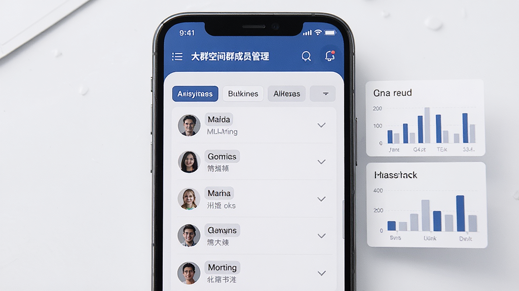 ��Ⱥ�ռ�Ⱥ��Ա�������棬����չʾ��Ա�б���ɸѡ��ǩ���Ա�������ͳ��Сͼ��������Ϊ�ֻ���Ļ�е��������棬����Ϊ���½ṹ�����дʵ�Ƽ��У�ϸ�����������ʸ��壬�ɾ��޶���Ԫ��