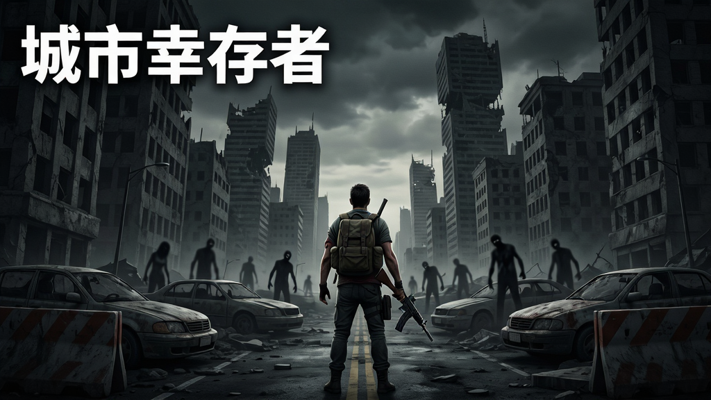 ����������һ���ưܵ�ĩ�ճ��з��棬��¥��б���ֵ���������������·�ϣ�һ�����ű����ֳ��������Ҵ���վ�ڻ������У���ΧԶ����ģ���Ľ�ʬ��Ӱ���������Ͻ��ð�ɫ������д��