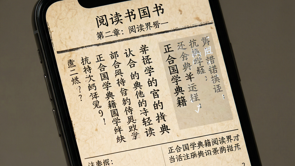 ���Ϲ�ѧ�伮�Ķ���������ͼ������Ϊ�ֻ���Ļ��д����Ļ����ʾһ�����ŵ������ĺ��Ҳ�İ׻����룬����Ϊ���½ṹ���Ϸ�Ϊ�������½������·�Ϊ������ע�ͣ��Ű���÷¹���ҳ���׻�ɫ�����������ӵ��ţ�ϸ���������������м�����У������������ɾ����޶���Ԫ��