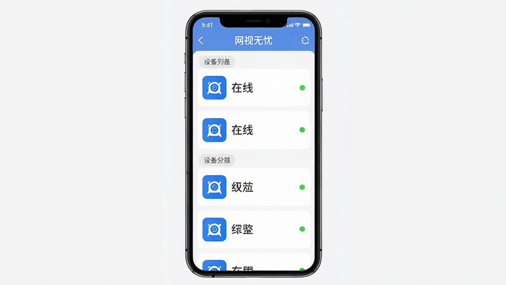 ����������һ�������ֻ�����Ļ����ʾ���������ǡ��������豸�б����棬�б����ж������ͷͼ������Ʊ�ǩ������Ϊ�ֻ����С��б��������У��Ű����룬���Ϊ��Լ�����ƽ�磬ϸ�ڰ�����ɫ�豸ͼ�ꡢ����״̬Բ�㡢�����ǩ�����ʸ��壬�ɾ����޶���Ԫ��