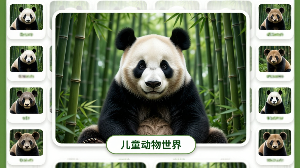 ��ͯ�������綯��ͼ��ҳ�棬��������չʾһֻ����дʵ�Ĵ���èͼƬ����Χ����ɭ�����ֱ�����ͼƬ�·��ж������Ʊ�ǩ�����岼��Ϊ��Ƭʽ�������У����������Ȼ��ɫ������ɫ�Ͱ�ɫΪ����ϸ�ڰ������ֶ�������ͼ�����ڲ�ߣ����������ɾ����޶���Ԫ��