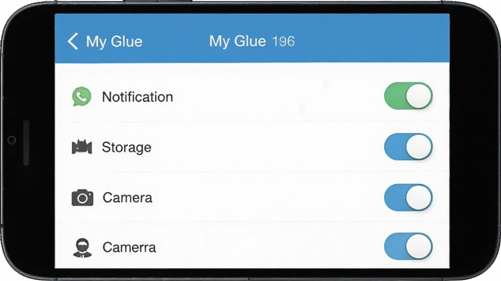 һ��չʾ My Glue Ӧ��Ȩ�����ý�����ֻ���ͼ���������ֻ���Ļ��ʾȨ�޹����б�������֪ͨ���洢������ȿ���ѡ������������������ʸɾ����޶���Ԫ��