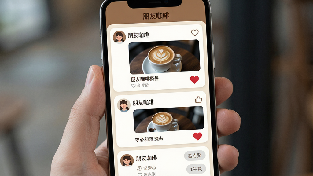 ��������Ϊ���ѿ���Ӧ���ڵ����Ѷ�̬Ȧ���棬�ֻ���Ļ��ʾ������̬��Ƭ��ÿ����Ƭ�����û�ͷ�񡢿�����Ƭ�����������͵���ͼ�ꡣ����Ϊ��ֱ�б��Ű棬��Ƭ֮���������ʼ�ࡣ���Ϊ����ǳɫϵUI��ƣ���ɫ��Ϊ���������װס�ϸ�ڰ�����̬��ƬԲ�Ǳ߿򡢵��ް�ťΪʵ�ĺ�ɫ���ġ���������Ϊǳ��ɫ�������������ɾ����޶���Ԫ�أ���Ļ�Ϸ��С����ѿ��ȡ����ֱ�ʶ��