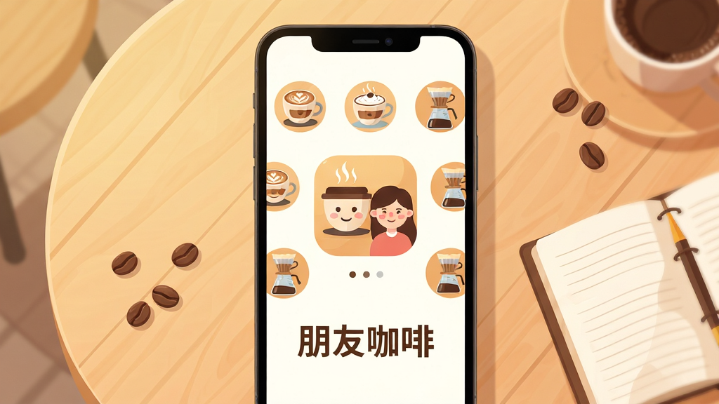 ��������Ϊһ�������ֻ���Ļ������ʾ���ѿ���Ӧ�ý��棬���������п��ȱ���������ͨ����ͷ���ͼ�꣬��Χ������������������ŵ���ֳ忧�ȵ���ƷСͼ�ꡣ����Ϊ��ܰ��ǳľɫ���ȹ����棬������ɢ�伸�ſ��ȶ���һ�������ıʼǱ������ֲ������ĶԳƹ�ͼ���ֻ�λ�ڻ��������룬���������ů���Ű���Ӧ��ͼ����Ŀ���·��С����ѿ��ȡ��ĸ������֡����Ϊ�ִ���ƽ���廭��ϸ�ڰ�����������������������ͷ�����΢Ц���顣�����������ɾ����޶���Ԫ�ء�