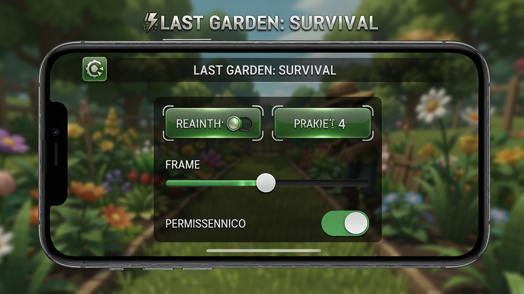 �ֻ���Ļ��ʾLast Garden: Survival���ý��棬�������л���ѡ�֡�ʻ�����Ȩ�޿��أ�����Ϊģ���Ļ�԰���������ΪдʵUIչʾͼ��ϸ�ڰ�����ť�߹⡢���ֱ�ǩ��ͼ�꣬��ͼ���ֻ����У�����ɾ�������Ԫ�أ����廭�ʣ������д��С�Last Garden: Survival������