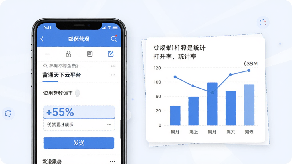 һ��չʾ��ͨ������ƽ̨�ʼ�Ӫ�����ܵ�ͼƬ���������ֻ���Ļ��ʾ�ʼ��༭����ʹ���ͳ��ͼ��������Ϊ���½ṹ������������£�ϸ�ڰ����ʼ����⡢���Ͱ�ť�����ݰٷֱȣ������������ɾ����޶���Ԫ��