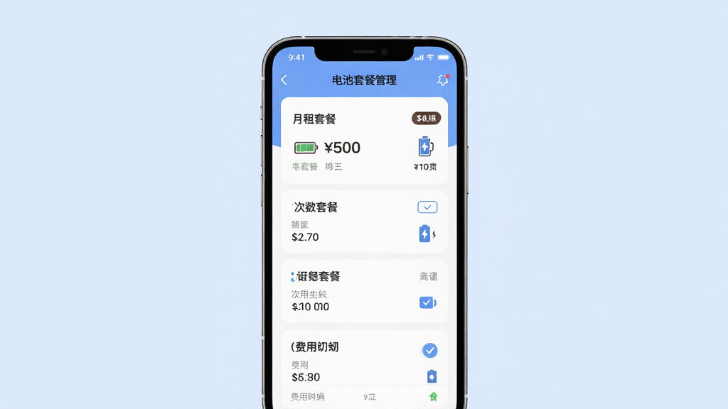 �ɿ�������App����ײ͹���ҳ�棬������һ���ֻ�չʾ�ײ��б��������ϸ��������������ײ͡������ײ͵�ѡ�����Ϊ��͵�ǳ��ɫ������Ϊ�ֻ����У��Ű��������������Ϊ�����Լ��ϸ�ڰ����۸��ǩ�����ͼ�ꡢ��ѡ״̬�����ʸ��壬�ɾ����޶���Ԫ��