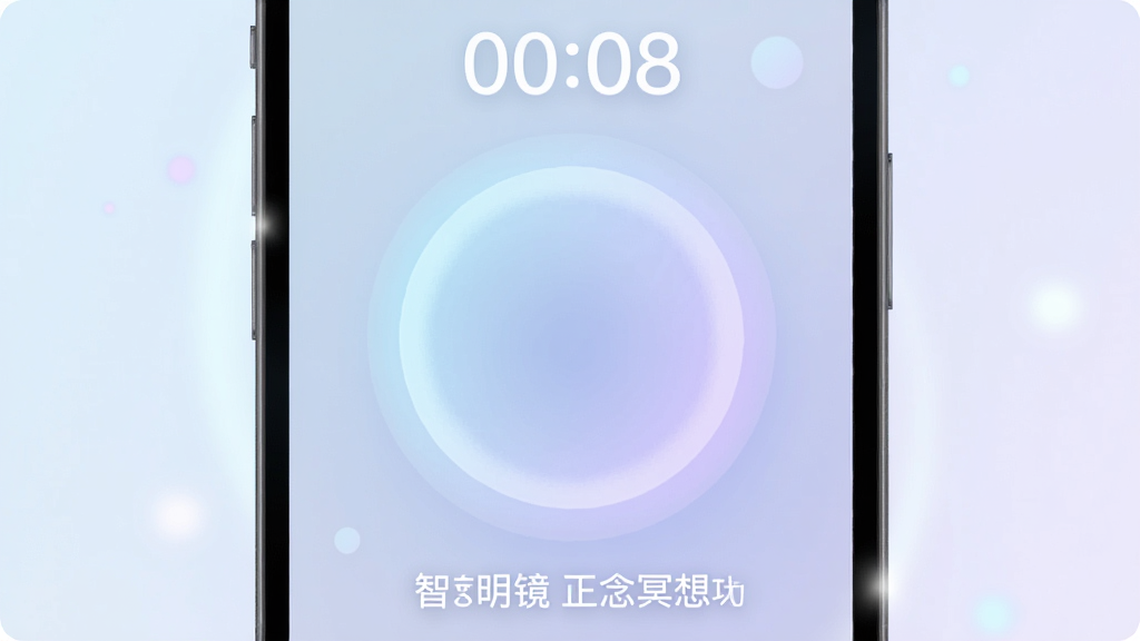 �ǻ����� ����ڤ�빦�ܽ��棬�������ֻ���Ļ����ʾ��������������һ����͵Ĺ�Ȧ���������Ŵ���С������Ϊ�ֻ�����չʾ���Ű��Ϸ�Ϊ����ʱ�·�Ϊ���������������������ϵ��ϸ�ڹ��γ��ֵ���ɫ�뵭��ɫ���䣬����ϸ����ͣ��ɾ��޶���Ԫ�ء�