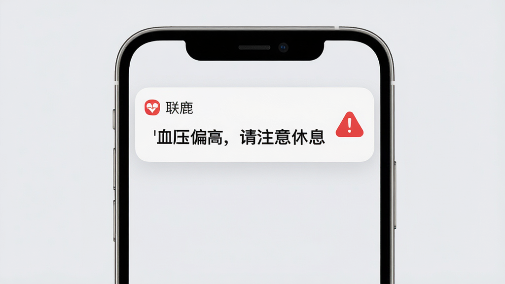 ������һ���ֻ�֪ͨ���棬��Ļ�ϵ�������¹��Ӧ�õ�Ԥ��֪ͨ��֪ͨ����Ϊ��Ѫѹƫ�ߣ���ע����Ϣ�����Ա���һ����ɫ��̾��ͼ�ꡣ����Ϊ�ֻ����У�֪ͨ��Ƭλ����Ļ�Ϸ����Ű���֪ͨ���������ɶ�������Ϊǳ��ɫ�����Ϊ���֪ͨUI���ϸ�ڰ���Բ�ǿ�Ƭ����ɫ��ʾɫ�����������塣����Ϊ���壬�ɾ����޶���Ԫ�ء�