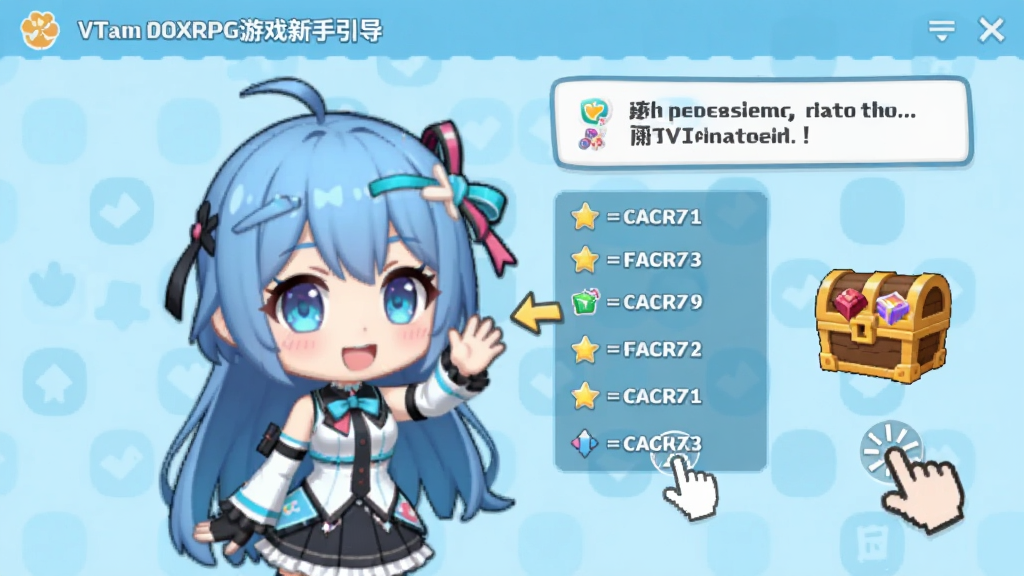 һ��չʾVTuber����RPG��Ϸ�������������ͼƬ��������һλQ������������ɫ��������һ��֣��Ա��м�ͷָ�������б��ͽ������䣬�����Ǽ���ǳ��ɫ���棬���Ϊ���¿�ͨ��ϸ�ڰ����������ֿ����ָ���ͼ�꣬�������������ָɾ����޶���Ԫ��