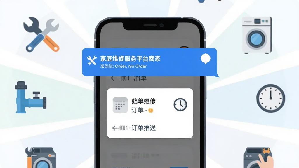 ��ͥά�޷���ƽ̨�̼Ҷ�Ӧ��չʾ�������͹��ܣ������������ֻ���Ļ�����¶���֪ͨ�������ж��ά�޷���ͼ������֡�ˮ�ܡ��ҵ�Ȼ��ƣ����ֲ��÷���״��ͼ�����Ϊ�ִ���ƽ�廭��ϸ�ڰ�����ɫ֪ͨ���ݡ�������Ƭ��ʱ��ͼ�꣬���������ɾ��޶���Ԫ��