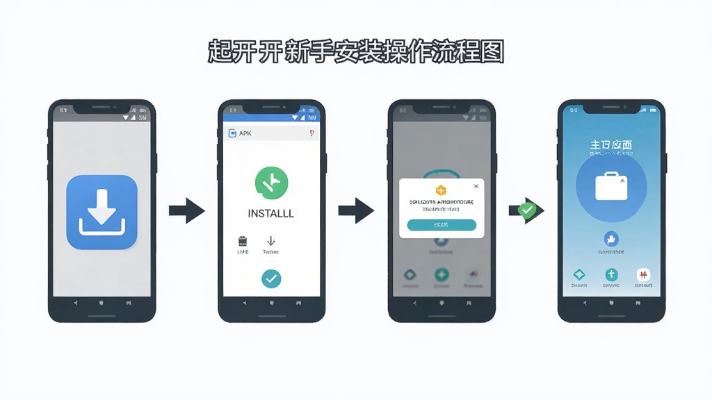 �����ְ�װ��������ͼ������չʾ������APK����Ӧ�õ��ĸ����裬����Ϊ��������ͼ���Ű����������Ϊ����ͼ�ꡢ��װ���桢Ȩ�޵����������棬���Ϊ��Լ��ƽ����ϸ�ڰ����ֻ���������ͷָ������ѡ��ǣ����ʸ��壬�ɾ����޶���Ԫ��