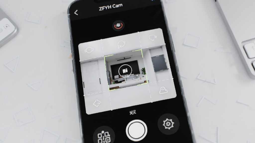 һ��չʾ ZFYH Cam ����������ֻ���Ļ��д������������ȡ����͹��ܰ�ť������Ϊ����ǳɫ���棬������¿Ƽ��У�ϸ�����������ʸɾ����޶���Ԫ��