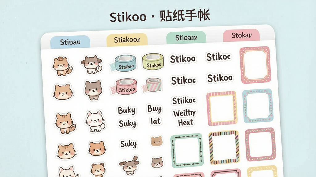 һ����ֽ�زĿ����չʾͼ������Ϊ��ֽ����(Stikoo)�ز���壬����Ϊ�������е���ֽ����ͼ���Ű��Ϊ����������ǩ�����Ϊ����ǳɫϵ���ʷ��ϸ�ڰ����ɰ�������ֽ��������ֽ��������ֽ����ɫ�߿򣬻����д���Stikoo  ��ֽ���ʡ����������ʸ���ɾ��޶���Ԫ��