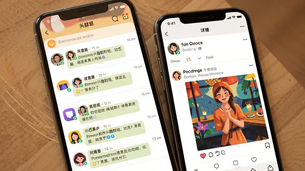 ��������ȤȺ���붯̬�������棬��������Ϊ�ֻ���Ļ��ʾȺ�������б��͸��˶�̬����ҳ�棬��Ļ�пɼ�Ⱥ��ͷ����ϢԤ���Ͷ�̬��ͼ������Ϊ�ֻ�����չʾ����Ļ���ݷ�������֣��Ű�����չʾȺ���붯̬����ģ�飬���Ϊ��ů�罻Ӧ��UI���ϸ���϶�̬��ͼɫ�ʷḻ��Ⱥ��ͼ����������ʸ��壬�ɾ����޶���Ԫ��
