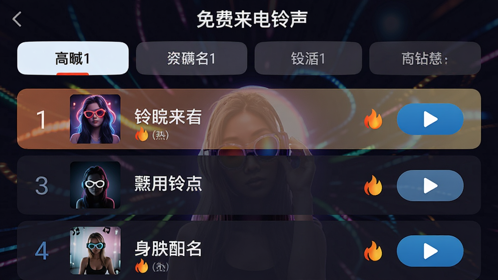 һ��չʾ���������������Ӧ�������а�ҳ���ͼƬ��ҳ�涥���ж���񵥱�ǩ���·������������б���ÿ����Ŀ�����������֡��������Ͳ��Ű�ť�������񶯸У��Ű�������ϸ�ڰ����ȶ�ͼ�꣬���ʸ��壬�ɾ����޶���Ԫ��