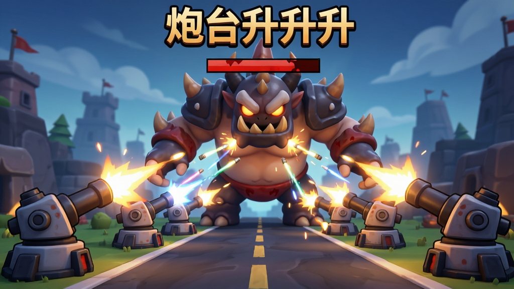 ����չʾһ���޴��BOSS��������ڵ�·��ͷ��BOSS�����Ӵ������к�ɫѪ����ǰ���Ƕ����ߵȼ���̨�������乥����������ЧѤ������������Ϸ�ڵ�BOSS�ؿ������������С���̨����������Ϸ���⣬���ΪQ�濨ͨս�����棬����Ϊ�����ֻ���Ļ���Ű���գ����ʸ��壬ɫ�ʶԱ�ǿ�ң��ɾ��޶���Ԫ��