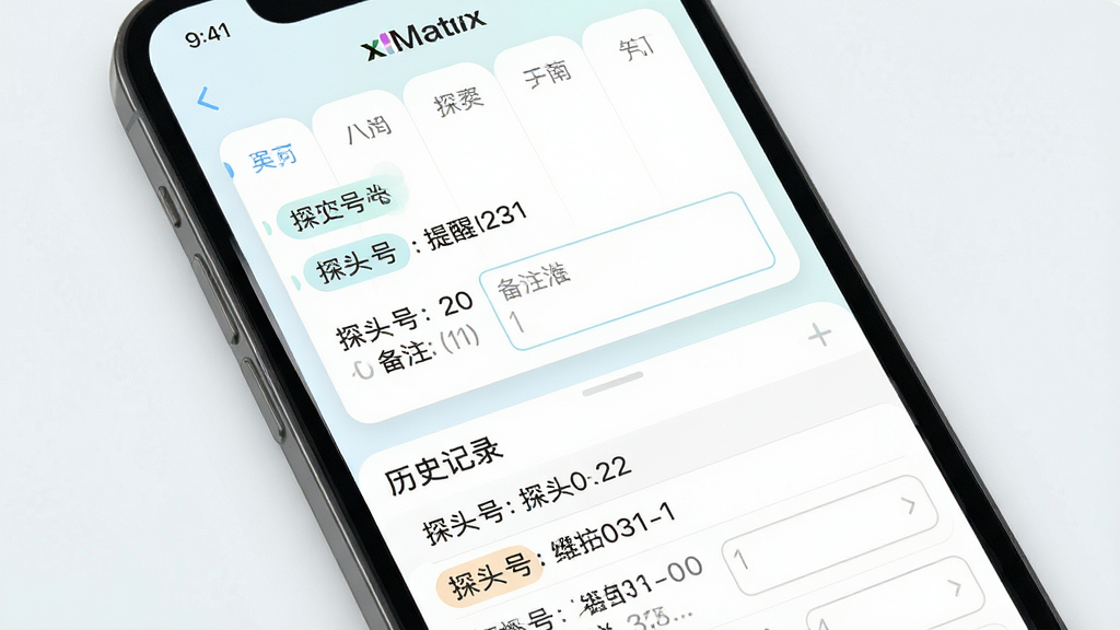 һ��չʾxMatrixӦ��ά����������־��¼���ܵĽ���ͼ������Ϊ�ֻ���Ļ��ʾ����ʽ�����б�����־��Ŀ������Ϊ���½ṹ���ϰ벿��Ϊ���ѿ�Ƭ���°벿��Ϊ��ʷ��¼���Ű����������Ϊ����ǳɫϵ��ϸ�ڰ������ڱ�ǩ��̽ͷ��š���ע����򣬻��ʸ��壬�ɾ����޶���Ԫ��