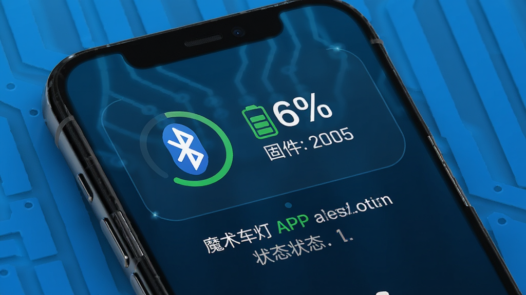 ħ������APP�豸״̬������ʾ��ͼ���������ֻ���ĻΪ���壬��Ļ����ʾ��������״̬ͼ�ꡢ�����ٷֱȺ͹̼��汾��Ϣ����Ļ�·���״̬��ʾ���֣�����Ϊ���ĿƼ���ɫ������������������ִ���ϸ�ھ��£����ʸ��壬�ɾ��޶���Ԫ��