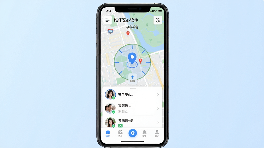 һ��չʾά�鰲���������Ĺ��ܵ��ֻ�Ӧ�ý����ͼ��������һ�������ֻ�����Ļ����ʾ�ŵ�ͼ��λ�����ͷ���б������ֲ��þ���չʾ������Ϊ��͵�ǳ��ɫ���䣬���Ϊ�ִ���Լ�Ƽ��磬ϸ�ڰ��������Ķ�λͼ�ꡢ��ȫ�����ǡ��ײ���������ť�����ʸ��壬����ɾ����޶���Ԫ��