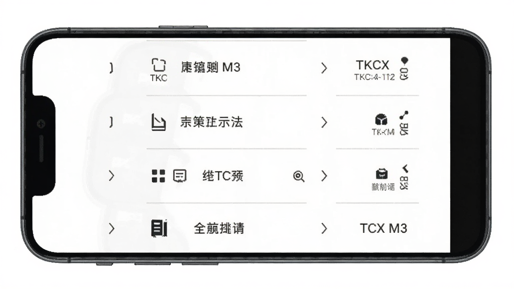 һ��TKCX M3���ܲ˵�չ����ʾ��ͼ������Ϊ�ֻ���Ļ�빦��ͼ�꣬����Ϊ�����б����Ű����룬����Լ����ϸ�ڰ���ͼ��������ָ��ߣ����ʸ��壬�ɾ��޶���Ԫ��