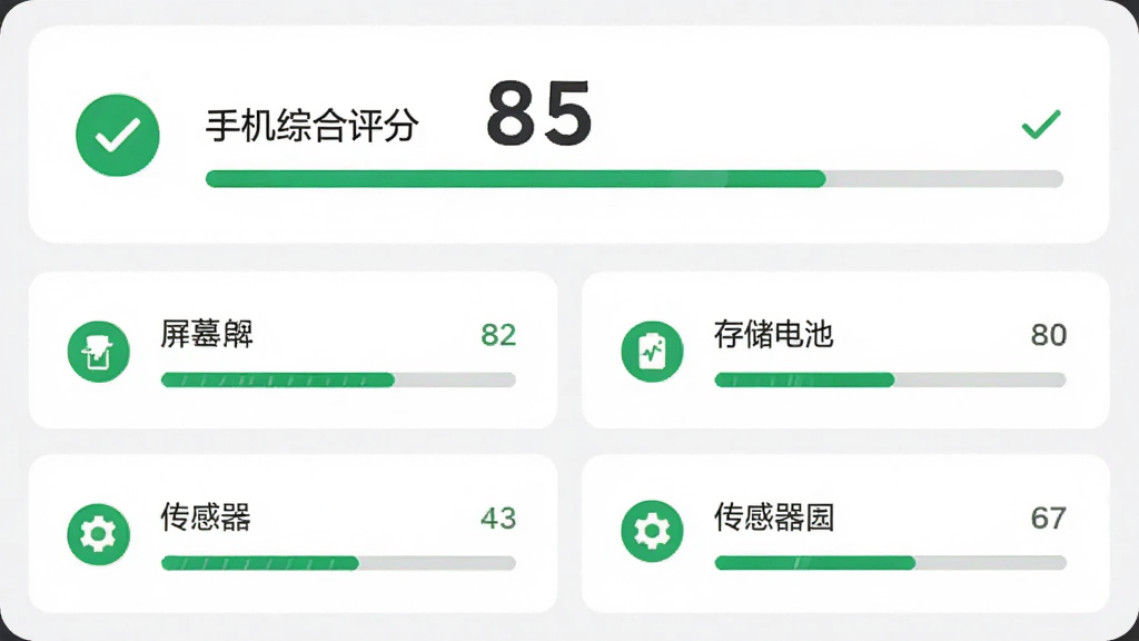 ����Ϊ˳˳�����������ҳ�棬����Ϊ���½ṹ���Ϸ���ʾ�ֻ��ۺ�����85�֣��·�������Ļ����ء��洢����������������Ŀ����Ӧ״̬ͼ�꣬���Ϊ��Լ��Ƭʽ��ƣ�ϸ�ڰ�����ɫ�Թ���ʶ������������������ɾ����޶���Ԫ��