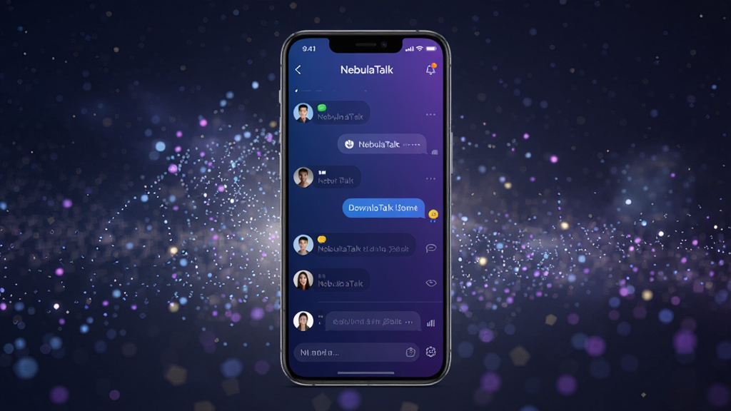 һ��չʾ NebulaTalk ����������Ĳ�Ʒ��Ⱦͼ����������Ϊ�ֻ���Ļ����Ļ�ڳ��������б���Ի����ݣ�������ɫ��Ϊ����ɫ����ɫ���䣬����Ϊ�ǿ�����Ч�������ּ�࣬�Ű�����������ִ��Ƽ��У�ϸ�ڰ�����Ϣ֪ͨͼ�����û�ͷ�񣬻��ʸ��壬�ɾ����޶���Ԫ��