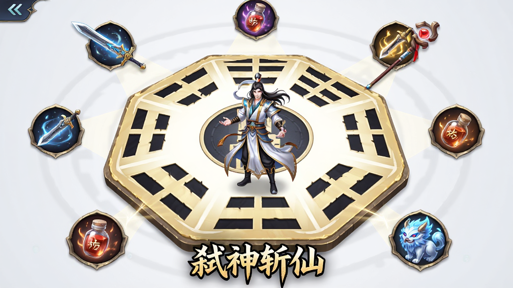 ��������Ϊ߱��ն����Ϸ�еĽ�ɫ���ɽ��棬չʾһλ������վ�ھ޴�İ��������룬��Χ�����Ž������ȡ���ҩ������Ԫ�أ����ֲ��û���ʽ��ͼ����ɫλ�����ģ����ܵ�Ԫ�سʷ���״���У����Ϊ��ϷUI����ͼ���ϸ���ϰ��������·������ÿ��Ԫ�ض��ж��ص�ͼ����ƣ�����Ϊ���壬����ɾ����޶���Ԫ�أ������д��С�߱��ն�ɡ��ĸ��֣�λ�ڻ���ײ����롣