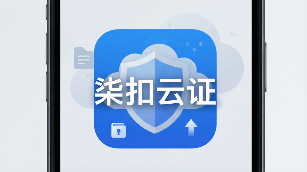 手机屏幕正面展示一款蓝色图标的应用界面,界面中央有“柒扣云证”四个白色大字,背景为浅灰色云朵与盾牌组合图案,主体居中布局,排版简洁清晰,风格为扁平化科技风,细节包含文件图标、锁形标志、上传箭头,画质清晰,干净,无多余元素