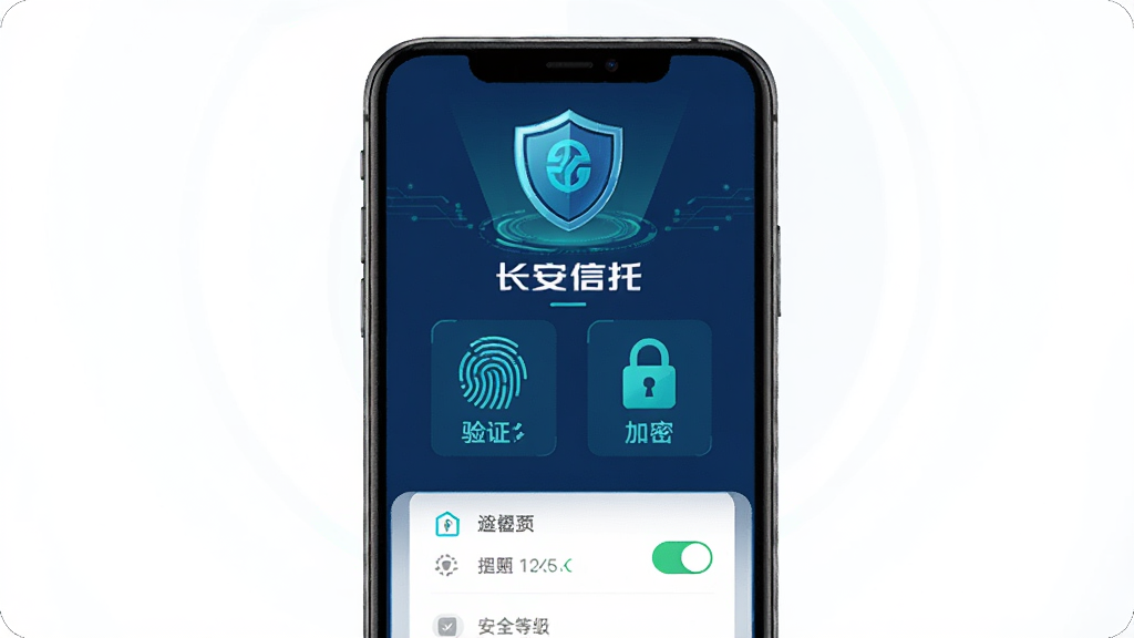 ��������չʾ���������С�App�İ�ȫ����ҳ�棬��Ļ����ʾָ��ʶ��ͼ�����������ʶ������Ϊ���жԳƽṹ���Ϸ�Ϊ����ͼ�Σ����Ϊ�Ƽ���ȫ�磬ɫ������������ɫΪ����ϸ�ڰ�����֤���ء���ȫ�ȼ���ʾ��ͼ�ꣻ�����������ɾ����޶���Ԫ��