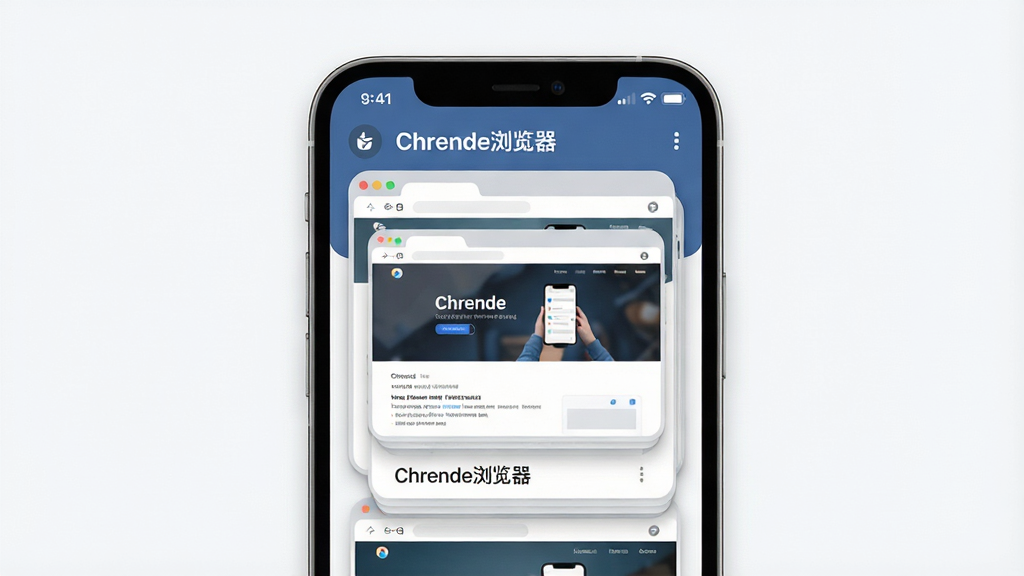 一张展示Chrende浏览器多标签管理功能的示意图,画面为手机屏幕显示多个网页卡片层叠排列,每张卡片上有网页缩略图和标题,顶部有“Chrende浏览器”字样,布局为卡片层叠居中,风格为现代扁平风,细节包括清晰的卡片阴影和圆角,画质为高清4K,干净,无多余元素