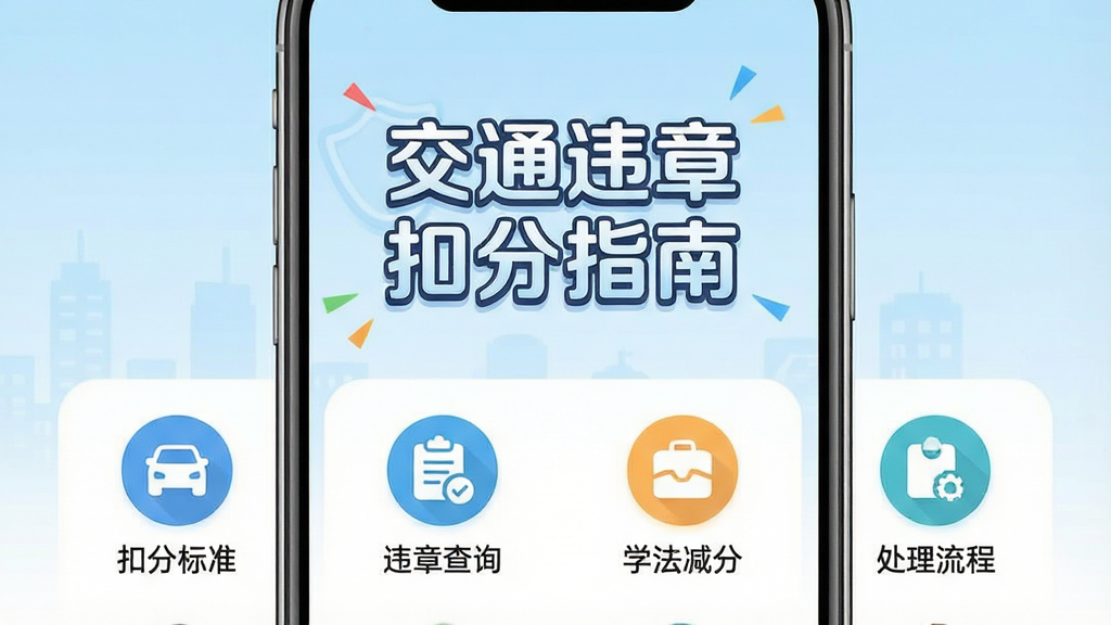 一张展示交通违章扣分指南软件主界面的手机屏幕截图,画面中央是软件名称