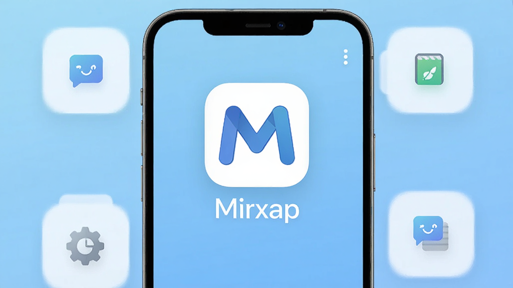 һ��չʾMirxap������������ֻ���Ļ��ͼ������������MirxapӦ��ͼ����������֣�����Ϊǳ��ɫ���䣬��Χ�����ż��Ĺ���ͼ��Ԫ�أ������������ִ������������ɾ����޶���װ��Ԫ��